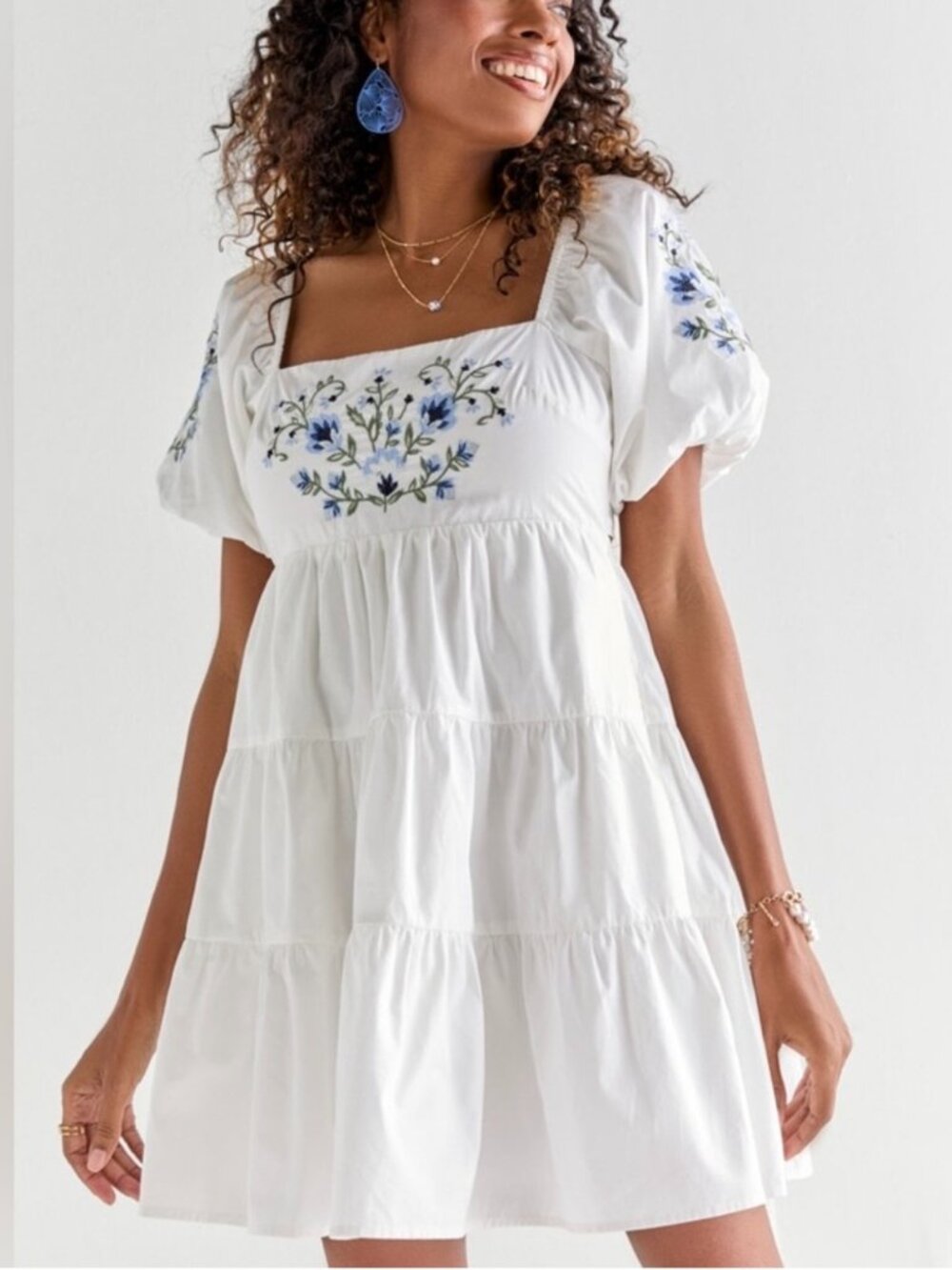 Cordelia Embroidered Bow Back Mini Dress | NWT